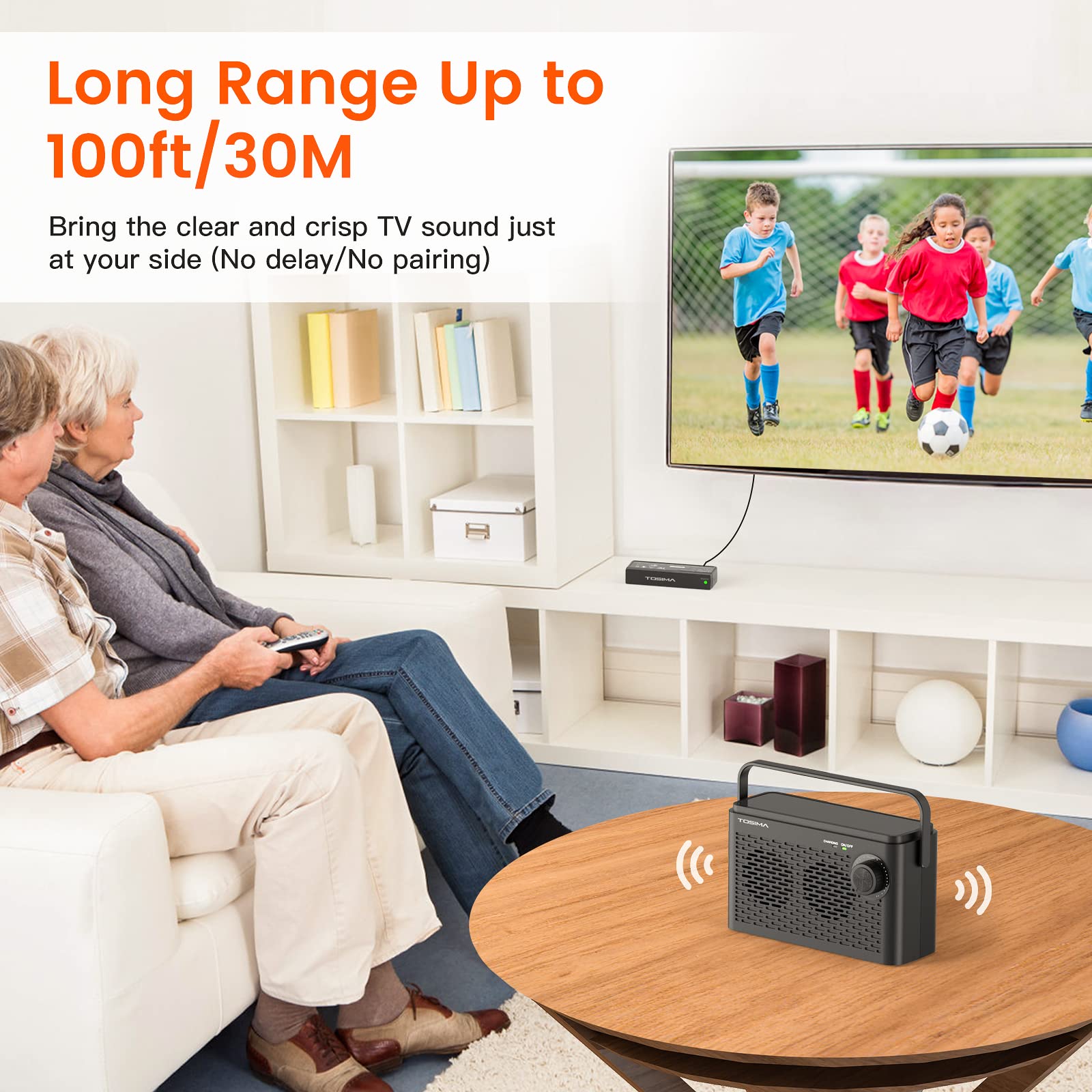 Tosima Tv 8000 Wireless Tv Speakers  Voice Highlighting Tv Speakers For Hard Of Hearing, Seniors And Elderly, 1000Mah Rechargabl